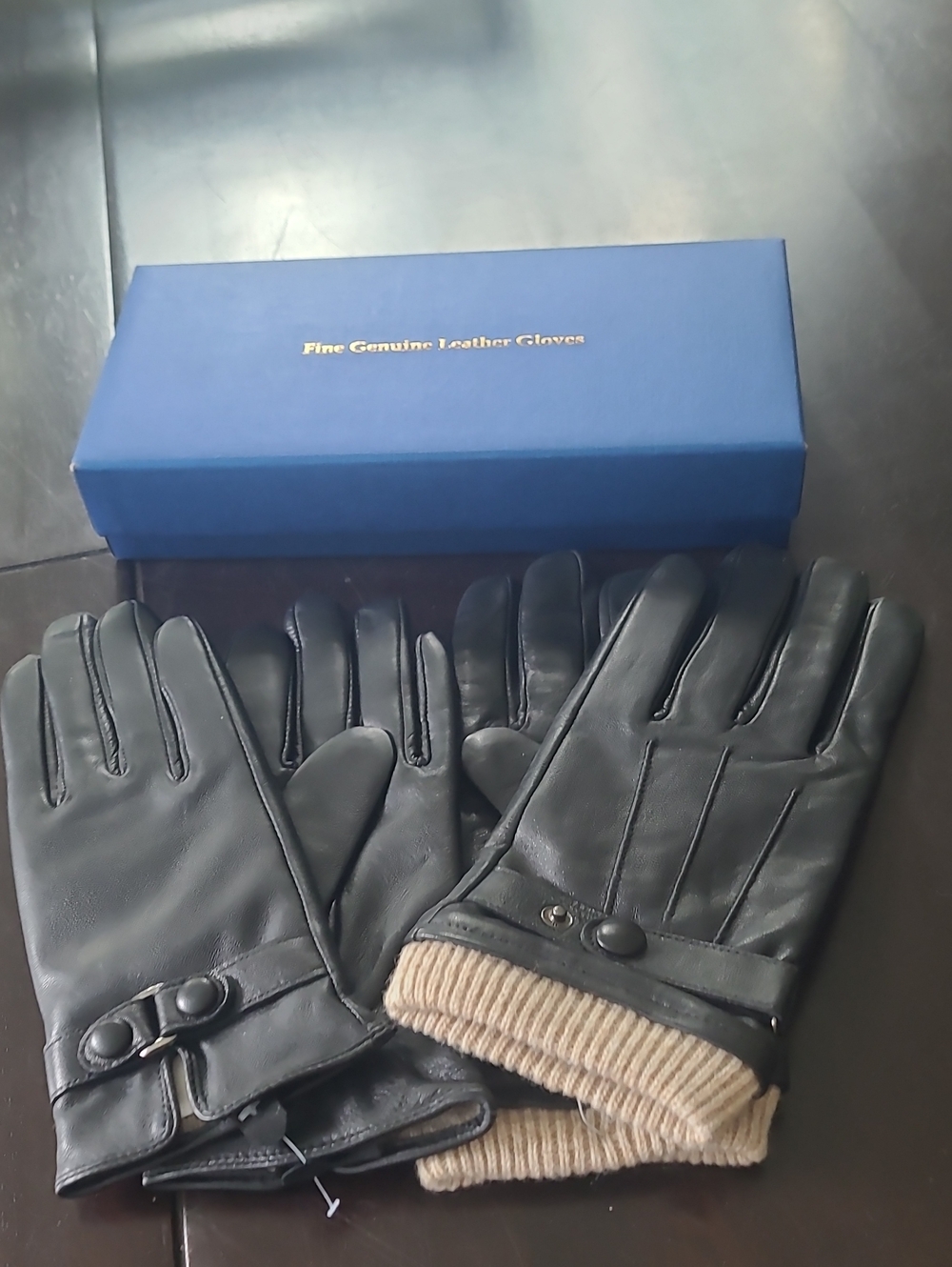 His And Hers Black Leather Gloves with Box